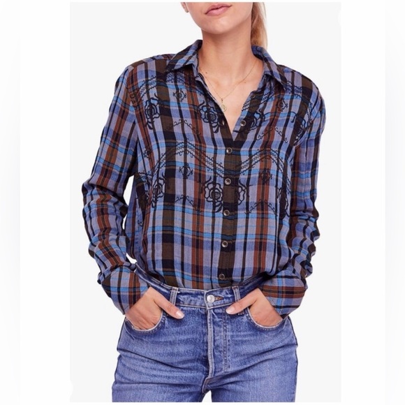 Free People Magical Plaid Embroidered flannel shirt - Picture 9 of 16